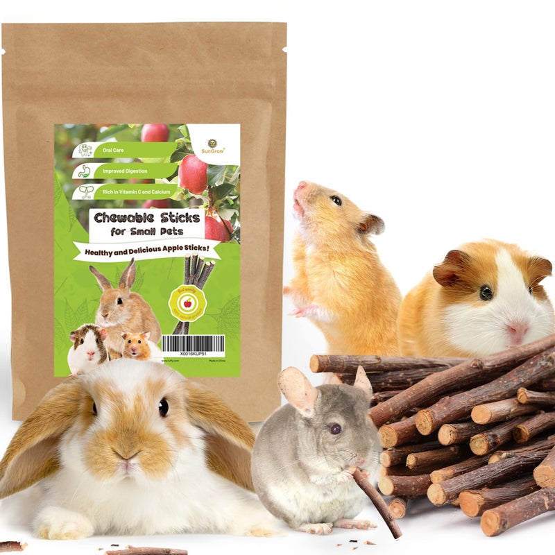 SunGrow Apple Sticks, Wood Chew Sticks for Rabbits, Chinchillas, Bunny, Hamster, Squirrel, Guinea Pigs, Small Animals Molar Pet Chew Toys Treat for Teeth Grinding 200g (7 oz) - Image 2